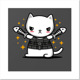 Funny Cute Zombie Slaying Cat Parody Kitty Cat Cartoon Posters and Art